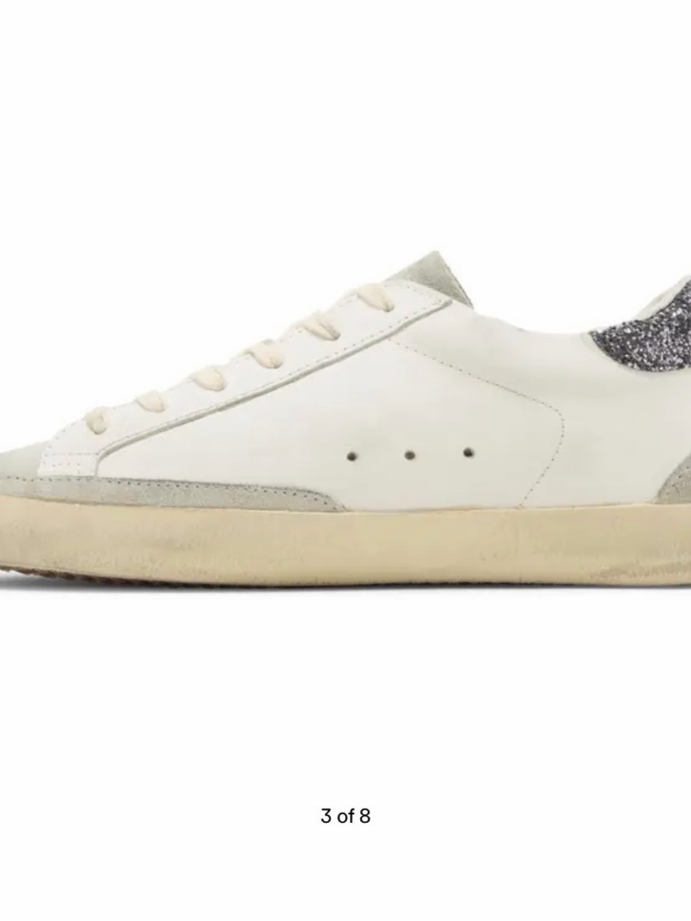 Golden Goose White & Grey Low-Top Sneakers with Silver Glitter Heel . - Picture 3 of 8